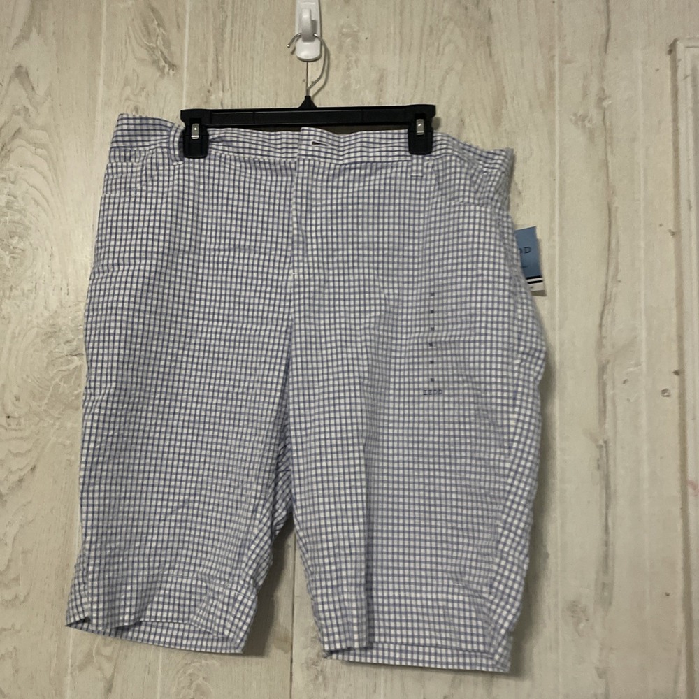Izod Golf Shorts Women Size 16 White Checked Waistband Flat Front Chino